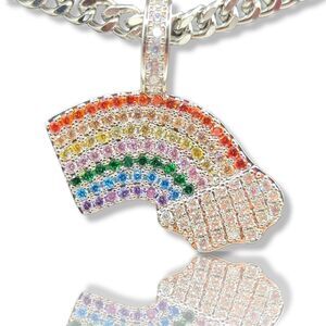 18" x 5mm Cuban Chain - 14 White Gold Finish Rainbow Cloud.